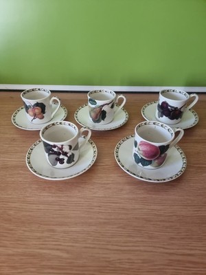 5er Set Vintage Expresso Kaffeetassen & Untertassen Queens Nutten Obst Bone China 
