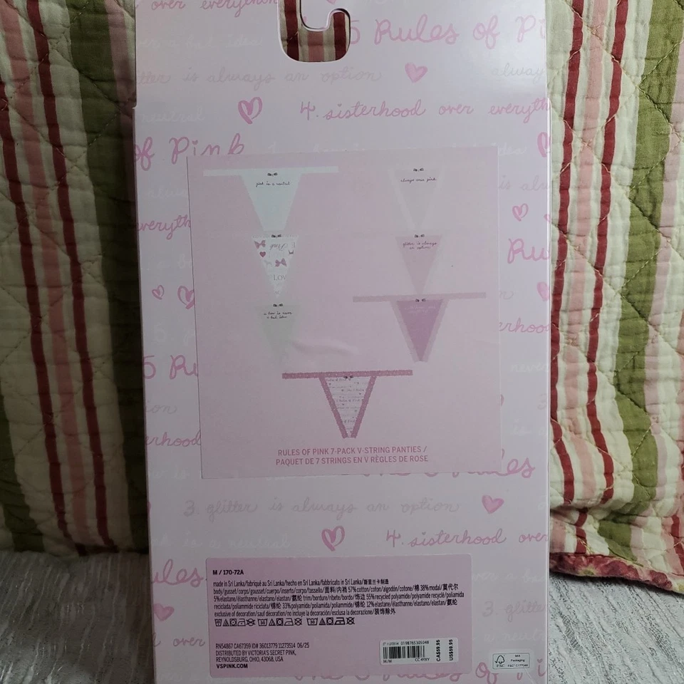 PINK × LoveShackFancy “Rules of Pink” 7-Pack V-String Panties (Limited Edition) - Image 4 of 4