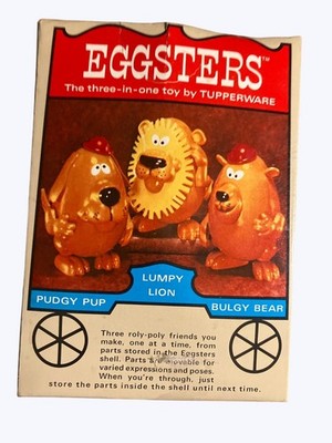 Tupperware Eggsters 3-In-1 Toy Set Pudgy Pup Lumpy Lion  Bulgy Bear Characters