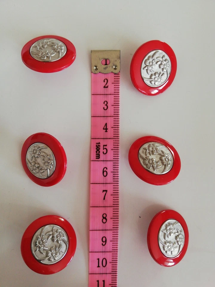 Knopf/Kurzwaren/Mantel Knopf, 6 Stück, rot/silber Über Jahre gesammelt! - Bild 3 von 4