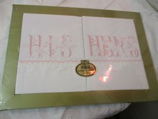 Vintage Star-Lite Royal Made pair cotton embroidered Pillowcases His & Hers MIB
