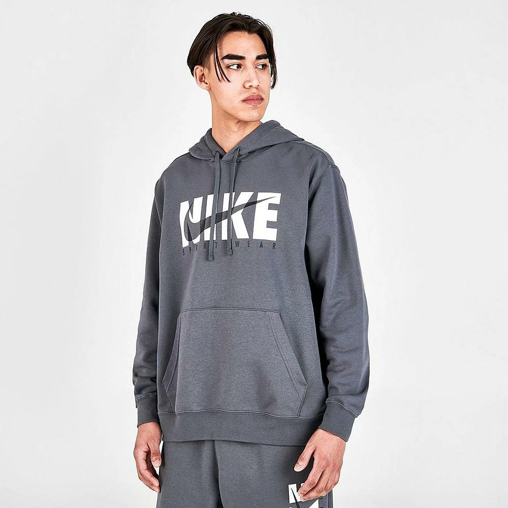 NEW MEN’S NIKE SPORTSWEAR GRAPHIC PRINT FLEECE PULLOVER HOODIE SWEATSHIRT! GRAY!