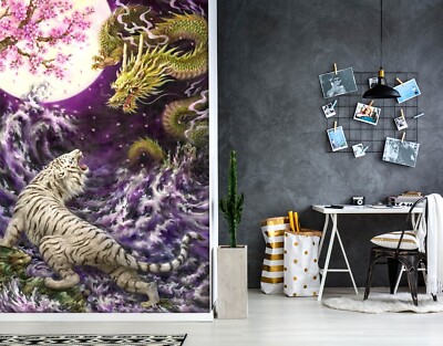 3D Lila Welle Tiger ZHUC369 Tapete Wandbild Fototapete Kayomi Harai Ann