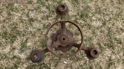 Antique 3 Light Arts Crafts Mission Ceiling Light Fixture Hammered Iron - Picture 6 of 24
