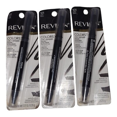 3 PACK REVLON 2 IN 1 ANGLED KAJAL EYELINER WATERPROOF CRAYON ANGLED TIP 101 ONYX