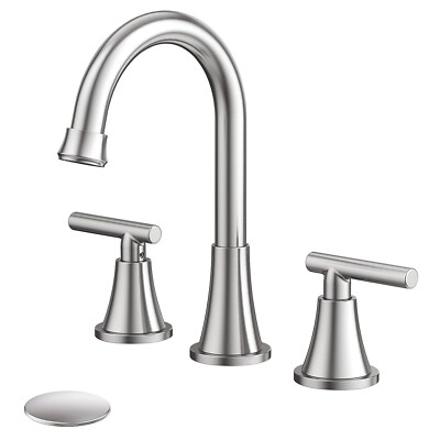 Brushed Nickel 8in Widespread Bathroom Sink Faucet 3Hole Vanity Mixer with Drain