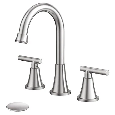 HURRAN Brushed Nickel 8in Widespread Bathroom Sink Faucet 3Hole Vanity Mixer with Drain