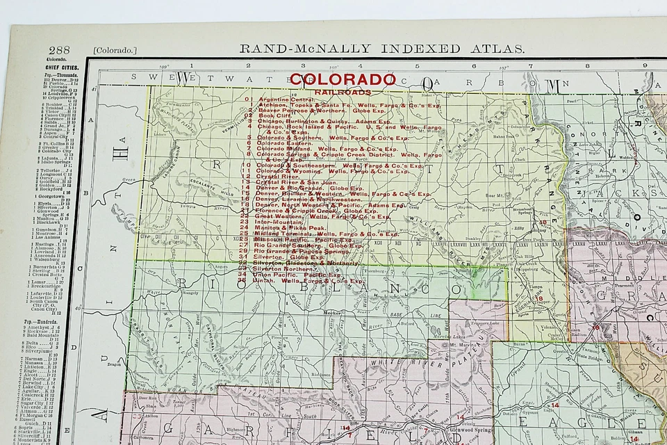 COLORADO State Map Rand McNally 1901 Railroad RR Business City Large Folio - Image 2 of 4