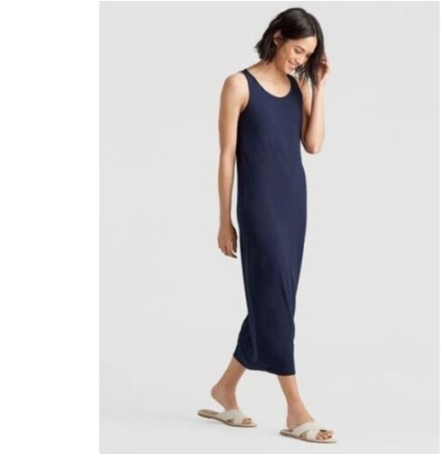 Eileen Fisher System Viscose Jersey Midi Tank Dress XXSmall Midnight Navy  $198