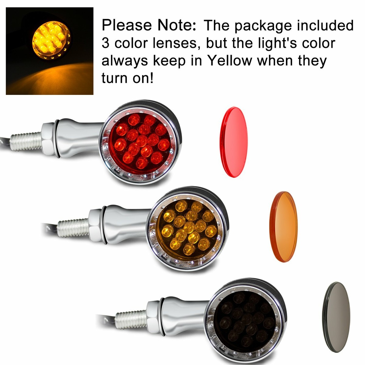 Chrome Amber LED Turn Signals For Harley Davidson – 2-Piece Universal, Smoke Lens