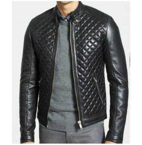 ALTRA Giacca Biker Cappotto Nero Uomo Vera Pelle Agnello Pelle Trapuntata Tampone