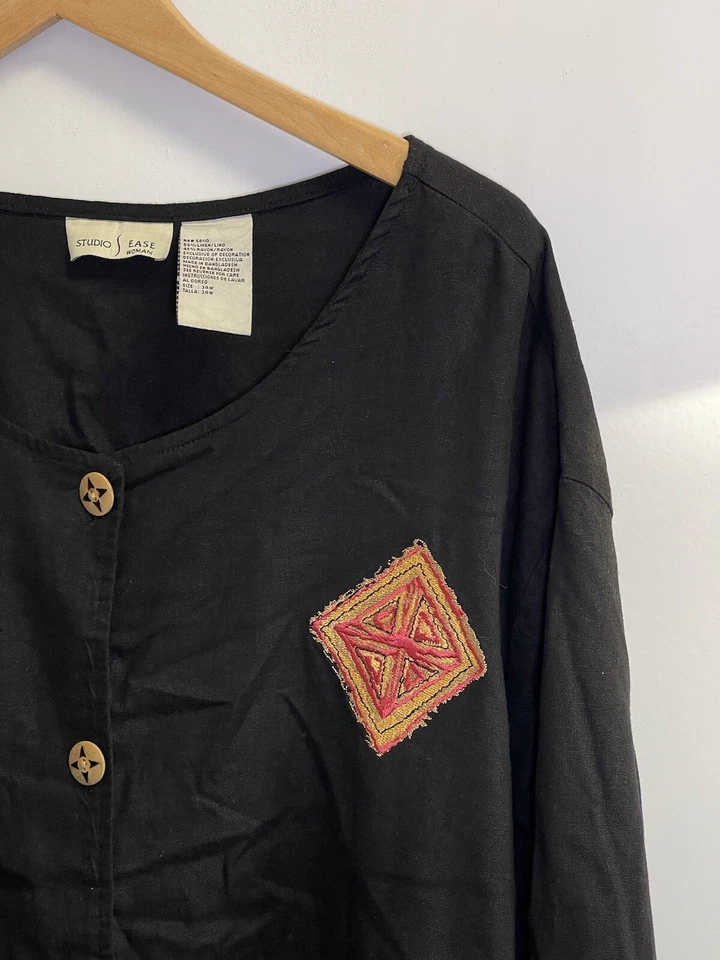 Conjunto de 3 pantalones chaqueta top vintage Studio Ease mujer 34W mezcla de lino bordados Foto 4 de 4