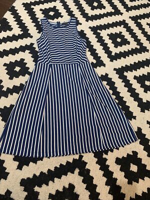 banana republic stretch blue white stripe 6 dress MIDI sleeveless a line |  eBay
