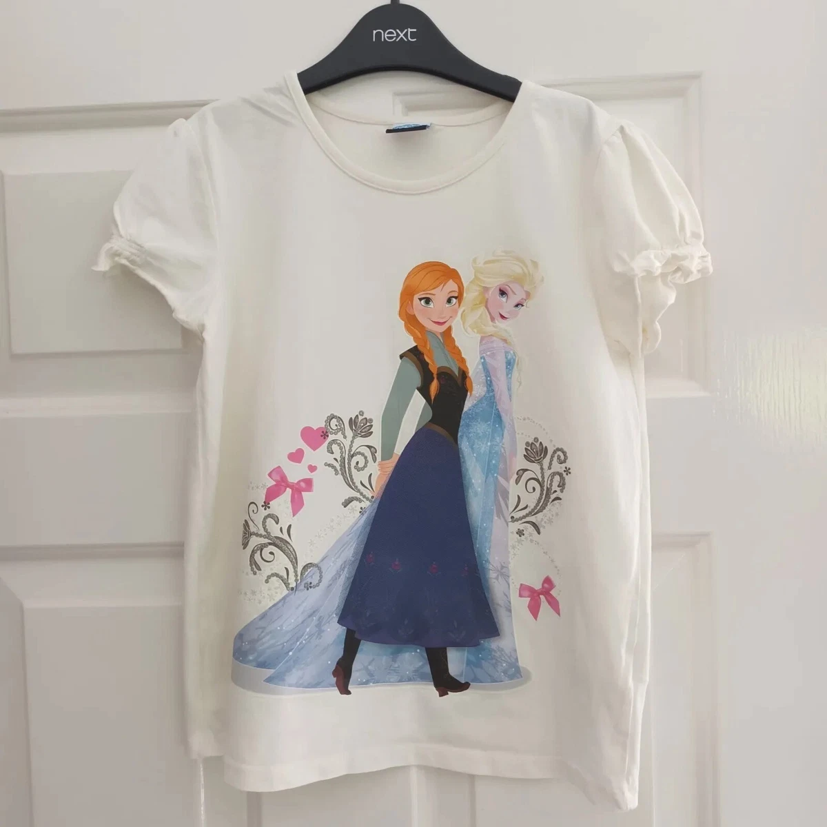 Girls George Asda Anna Elsa Frozen Cream Top T-shirt Size 9-10 Years *Worn  Once*