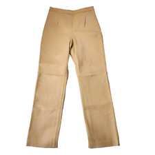 Clio Pants Womens 6 Petite Tan Leather Straight Leg 70s Retro Fall Festival