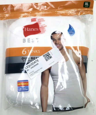 Hanes Best Men's Cotton Tank Top 6-Pack XL 46-48 White