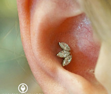 16G 1/4" TITANIUM INTERNALLY THREADED 3 MARQUISE CZ TRAGUS EAR Flat back Earring