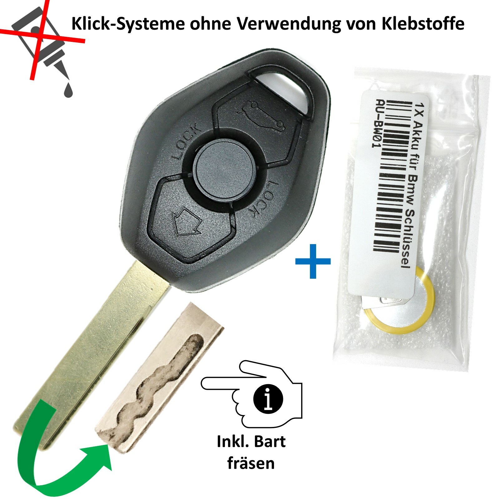 Schlüssel Ersatz Gehäuse Akku für Bmw E83 E46 E52 E53 Repair-Set Bart fräsen ink