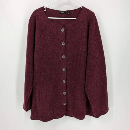 Susan Graver Weekend Knit Boucle Collarless Jacket Wine Kiss Womens Plus Size 3X