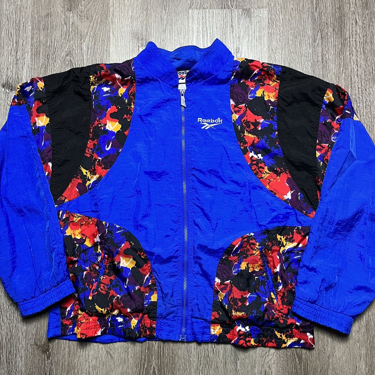 Vintage 90s Reebok Nylon Windbreaker Jacket XL Colorful Vintage 90s Reebok Nylon Windbreaker Jacket XL Colorful