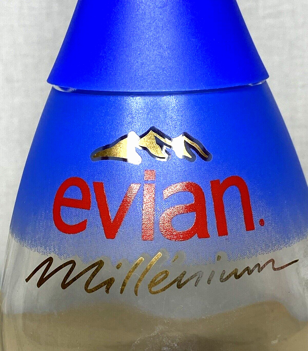 Evian Water Glass Bottle Blue 11" Collectible Millennium 2000 Y2K