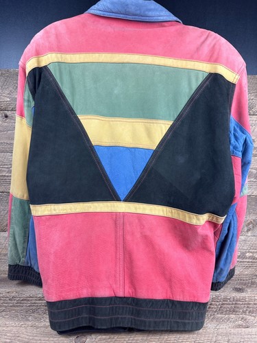 Vintage 80s Multi-Color Patchwork Suede Leather Bomber Jacket Ricardo For Tibor - Picture 5 of 18