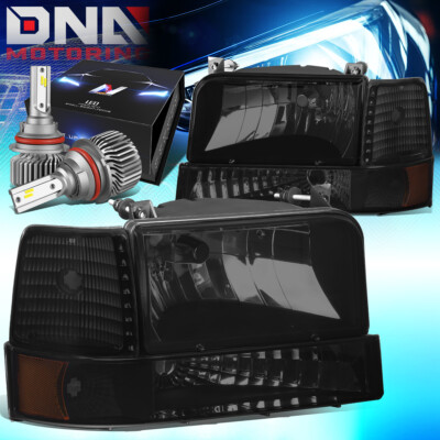 FOR 1992-1996 FORD F-SERIES/BRONCO HEADLIGHT+BUMPER W/LED KIT SLIM STYLE SMOKED