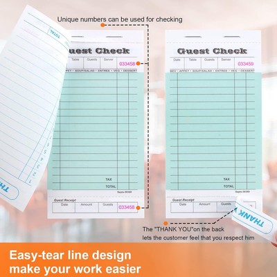 Mini Guest Check Pads (10 Pack) - 3.25"x5.125" Small Server Order Pads, Green & White, 100 Sheets Each