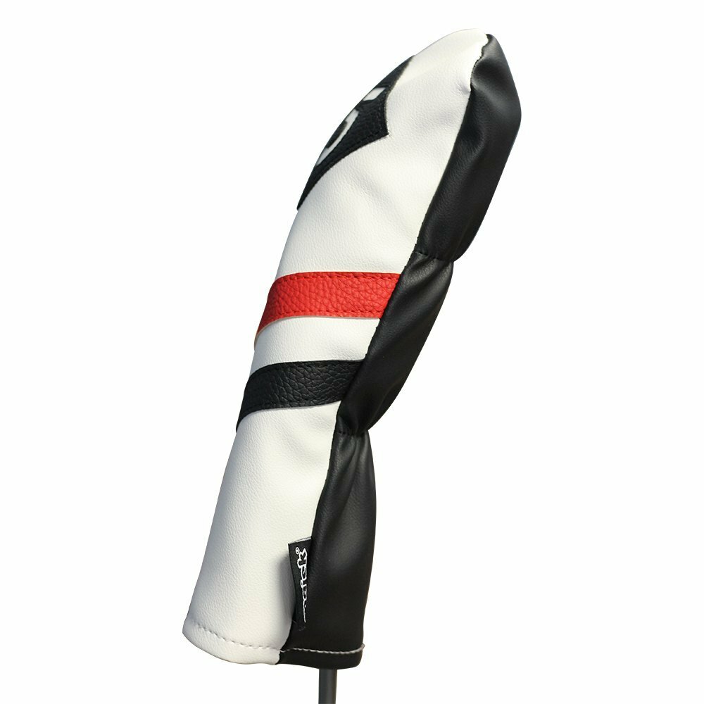 Majek Retro Golf #3 & 5 Fairway Wood Headcover White Red Black Leather Style