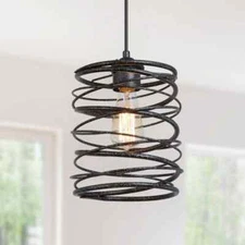 LNC Industrial 8 in. 1-Light Distressed Vintage Silver Pendant Light Spiral Meta
