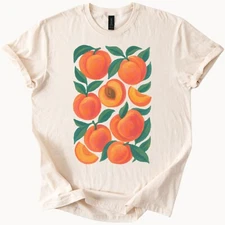 Peach Art Graphic T Shirt Hand Painted Fruit Tee Summer Peachy Shirt