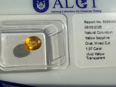 Extra Fine Color Quality - Yellow Sapphire - 1,07 Ct - ALGT Report & sealed
