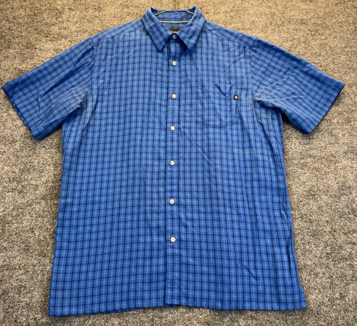Marmot Shirt Men's Large Blue Plaid Short Sleeve Button Up Camp Hike Outdoor
