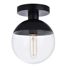 Modern Clear Glass Ceiling Light Fixture with 1-Light, Industrial Sphere Glas...