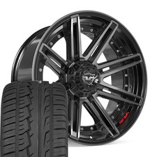4p08 22x10 Black 4play Wheels 28545r22 As Tires 6 Lug Fits Silverado Sierra