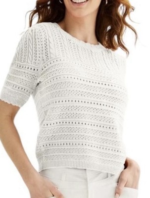 NWT Draper James Top White Crochet Knit Short Sleeve Women's Size S