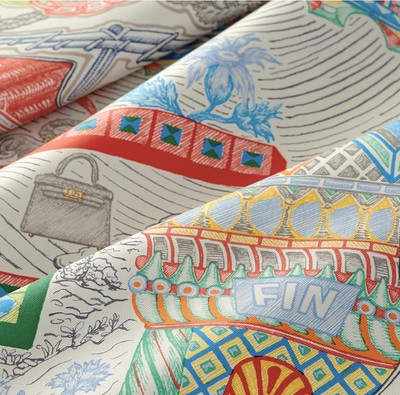 Hermes Scarf Stole Super Silk Quest Silver Coral Bandana Woman