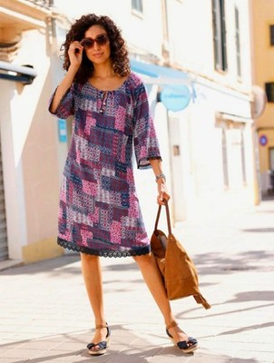 Heine Damen Patchwork Kleid Tunikakleid Blusenkleid rosa blau Gr. 40 *NEU*