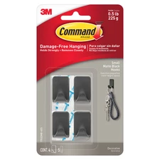Command Small Metallic Hooks [Removable]: small / 4-pack (Matte Black)