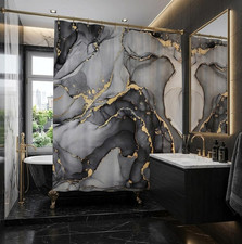 Marble Shower Curtain, Modern Abstract Luxury 72"W x 72"L Pack of 1 Black