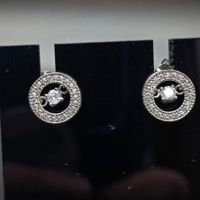 Sterling Silver CZ Round Floating Earrings Studs Pierced 925