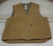 VTG Carhartt Duck Vest Sherpa Lined Brown Tan Front Zipper Men  s 2XL XXL Regular
