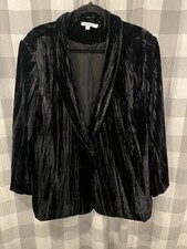 Chico's Women's Blazer Size 4 Black Velvet Single Button Long Sleeve Jacket
