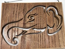 VTG Hand Carved Elephant Wood Plaque Picture Roll Tide Alabama Crimson Tide