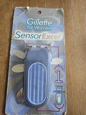 Gillette for Women Sensor Excel Refillable Razor One Cartridge Icy Blue Glitter 