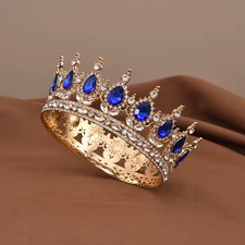 Luxury Baroque Full Crown Tiara Crystal Queen Princess Bridal Wedding Headpiece