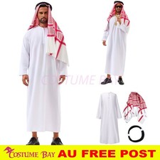 Mens Arab Sheikh Costume White Robe Headscarf Headband Fancy Dress Halloween AU