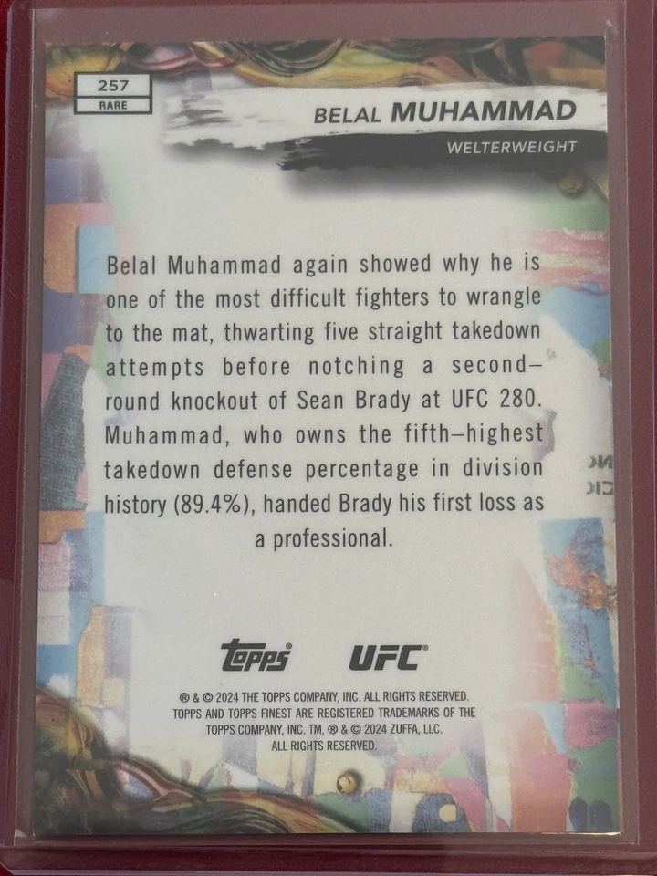 2024 Topps Finest UFC #257 Belal Muhammad Tangerine Glitter Refractors #/50 RARE - Image 2 of 2