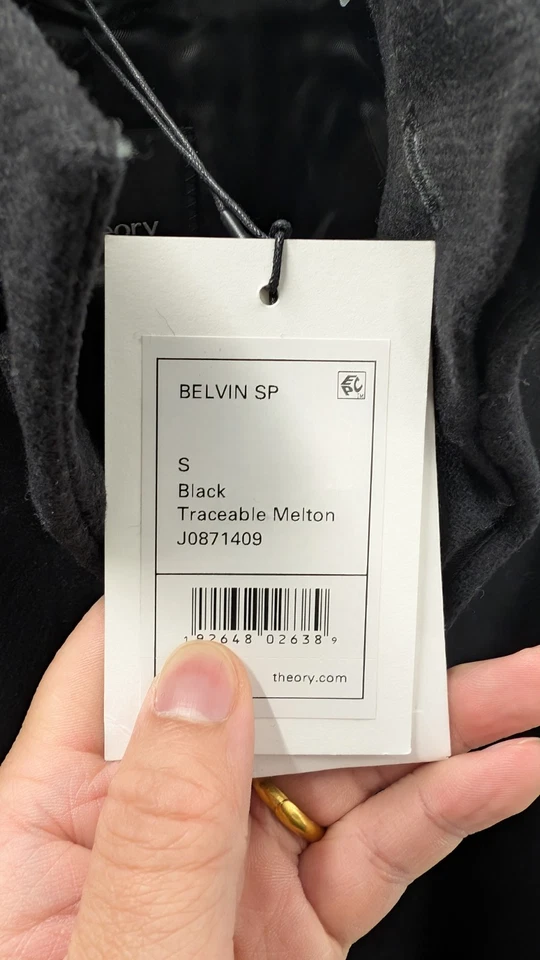 NWT Theory Men's Small Belvin Wool Coat Black Gray - Image 3 of 4