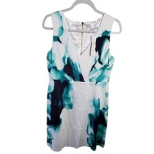 Tahari Scarlet Aqua White Tie Dye Sheath Surplice Career Party Cocktail Dress 10